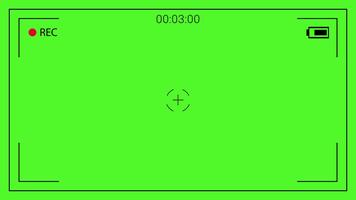 dinámica verde pantalla grabación interfaz con rec indicador, Temporizador, y batería estado para croma llave efectos y digital medios de comunicación cubrir. moderno cámara monitor concepto video