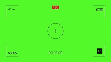 dynamisk digital kamera sökare täcka över på en vibrerande grön skärm, visning aktiva inspelning status, 4k upplösning video