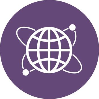 blanco globo con orbital esferas y líneas en púrpura circulo antecedentes red conexión vector