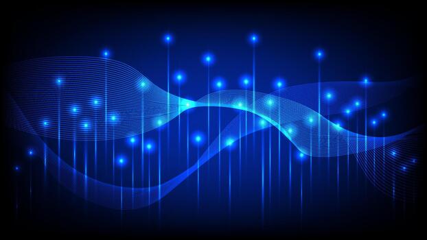 Glowing blue light points and flowing wave lines create a modern, futuristic tech background ideal for digital and innovation themes vector