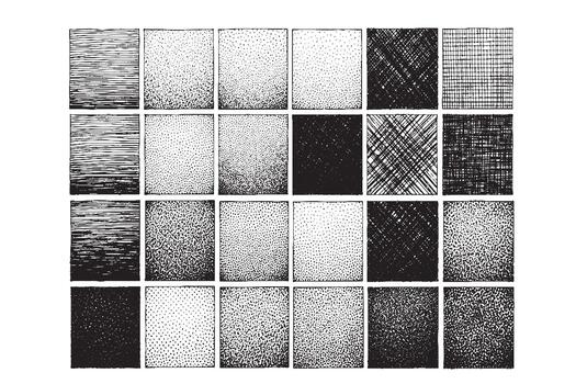 Hand-Drawn Halftone and Crosshatch Texture Grid Set vector