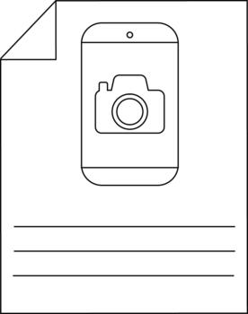 Minimalist line art of smartphone with camera icon on document vector