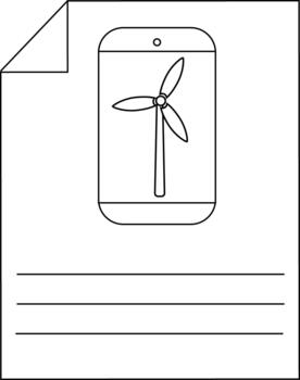 Outline of smartphone with wind turbine icon and document lines vector