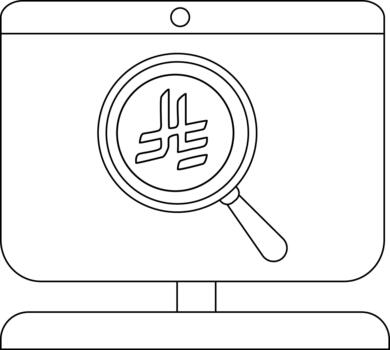 Magnifying Glass Analyzing Chinese Yuan Symbol on Computer Screen vector