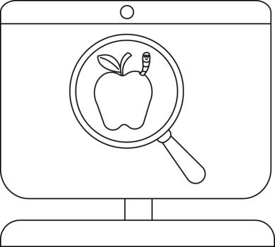 Magnifying Glass Revealing Worm in Apple on Computer Screen vector