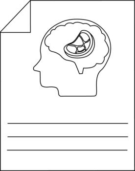 Outline of Human Head with Brain and Bean Icon in Minimalist Style vector