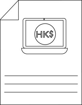 Line art of laptop with Hong Kong dollar symbol on document vector