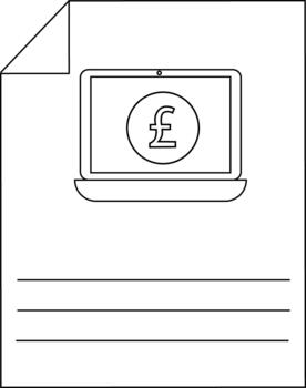 Minimalistic line art of laptop with currency symbol on document vector