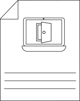 Minimalistic outline of a laptop with open door icon on screen vector