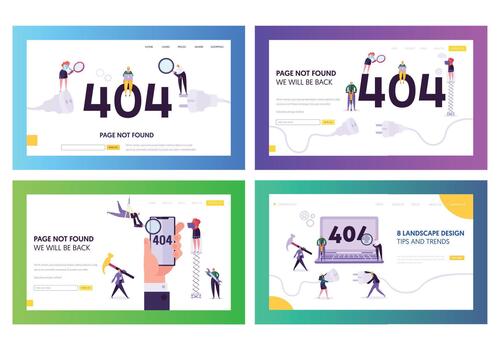 404 Landing Page Error Set Under Construction vector