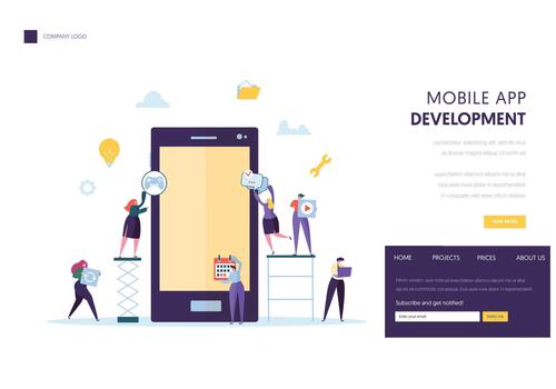 móvil aplicación desarrollo equipo aterrizaje página. software vector