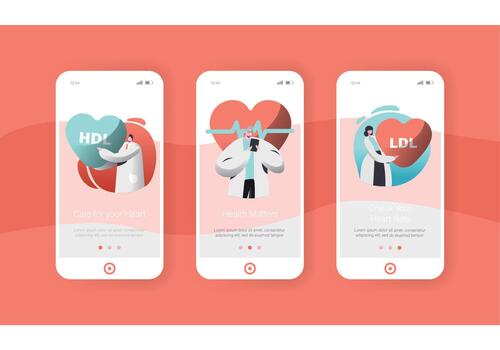 Heart health app screens showing key information vector