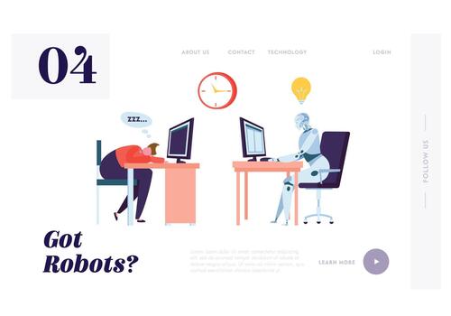 Robot Working All Time Landing Page. Character vector