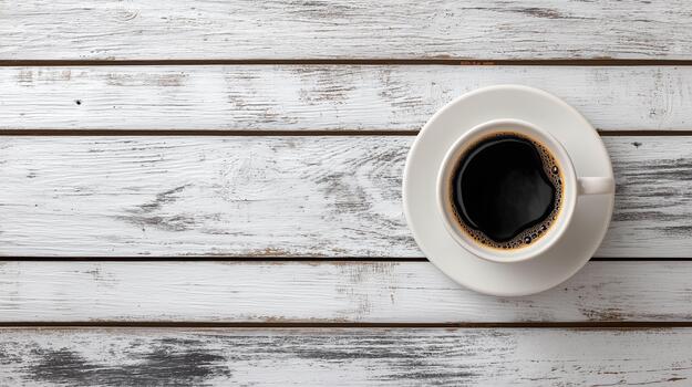 cafe-style whitewashed wood table background, top-down view photo