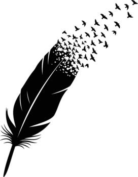 Feather morphing into a flock of birds in dynamic flight vector