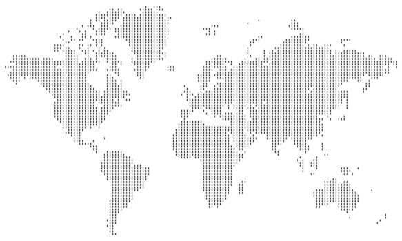 vertical rectangular forma palabra mapa con trama de semitonos punteado continentes y píxel atlas. resumen planeta tierra geografía antecedentes y global mapa diseño vector