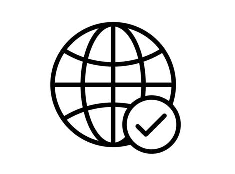 Simple Outline of Globe with Checkmark Symbolizing Global Approval vector
