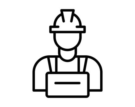Outline of a Construction Worker with Helmet and Bib Overalls in Minimalist Style vector