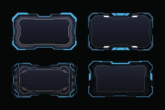 Futuristic HUD Frame Set with Glowing Neon Digital Interface Elements for Sci-Fi Game UI and Technology Designs vector