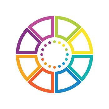 Colorful circular diagram with eight segments and central dots vector