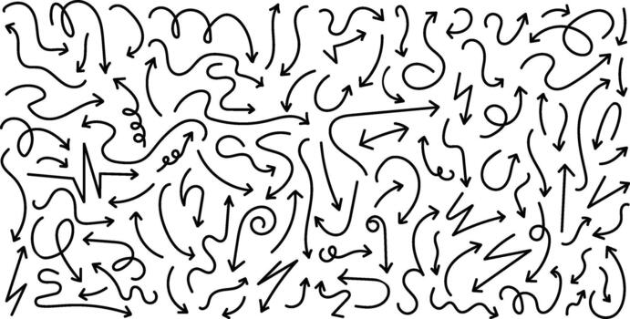 dibujado a mano garabatear flechas sin costura modelo. un colección de incompleto, juguetón flechas en varios formas y direcciones, Perfecto para antecedentes, marca, presentaciones, infografía, y crear vector