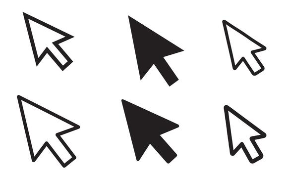 conjunto de seis computadora ratón puntero cursores en diferente estilos vector