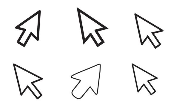 conjunto de seis diferente negro contorno computadora puntero cursores aislado en blanco antecedentes vector