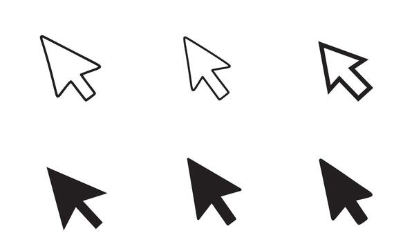 conjunto de seis computadora ratón cursor íconos en contorno y sólido estilos vector