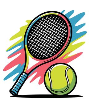 Dynamic tennis racket and ball with colorful swirl background vector