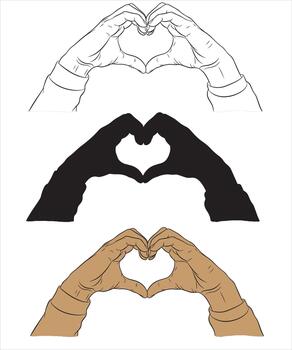 Tres estilos de mano gesto formando un corazón forma vector