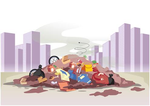 desbordante basura pila en un urbano ajuste con descartado artículos y contaminación destacando el residuos administración crisis en ciudades vector