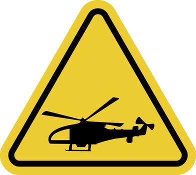 helicóptero operando área. amarillo advertencia triángulo signo. helipuerto. aumentado ruido niveles pequeño objetos siendo movido por el flujo de aire, posando un riesgo de lesión. vector