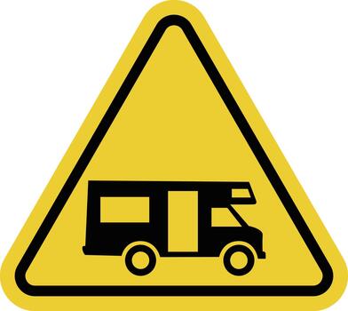 RV parking. Yellow warning triangle sign. RV stop and long-term parking area. Overnight and rest area. Camping. vector