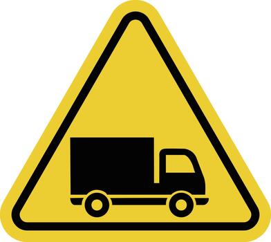 Truck traffic. Yellow warning triangle sign. Truck traffic zone. Loading and unloading operations in progress. vector