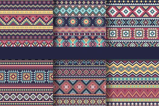 étnico sin costura patrones. conjunto de azteca geométrico antecedentes. colección de elegante navajo tela. tribal, moderno resumen ilustración vector