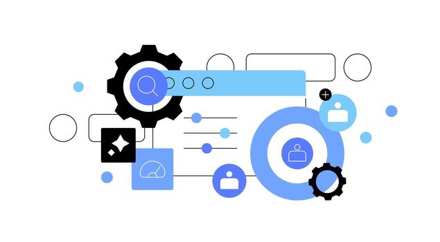 Website, search optimization and media techs. Flat illustration vector