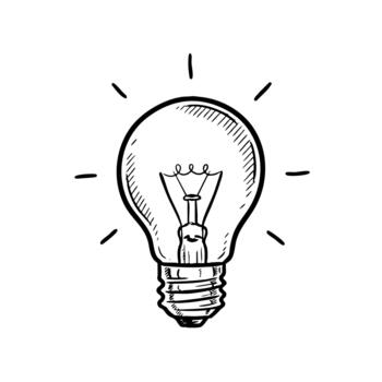 bosquejo de brillante ligero bulbo representando idea y solución. vector