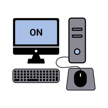 computadora icono colocar. escritorio con monitor, ratón y teclado icono. vector