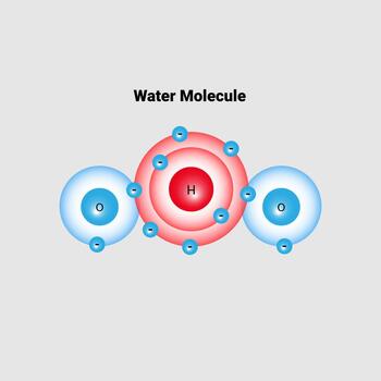 water molecule icon with one oxygen atom in the center and two hydrogen atoms connected on either side vector