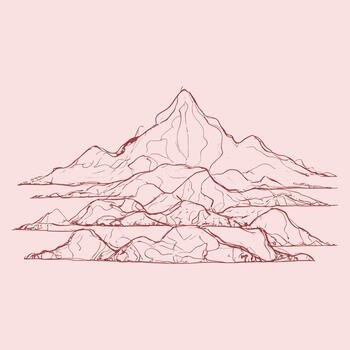 Brown ink of layered mountain peaks with intricate textures and lines layers vector