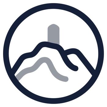 minimalista línea estilo montaña rango con Monumento en circulo Insignia icono vector