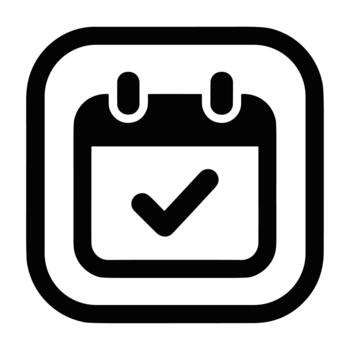 minimalista negrita línea calendario calendario con marca de verificación en redondeado cuadrado icono vector