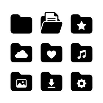 Modern Glyph Style File and Folder with Different Symbol Icon Set vector