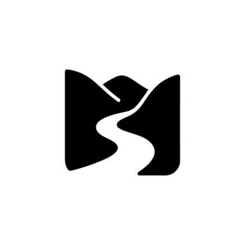 Minimalist Geometric River Between Mountains Icon in a Box Shape vector