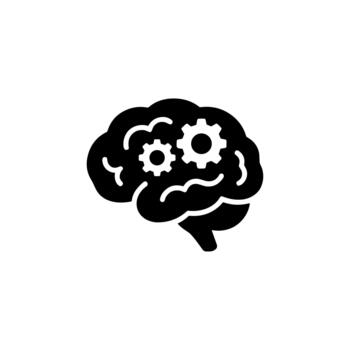 Minimalist Flat Style Brain and Gears Working Process Concept Icon Symbol vector