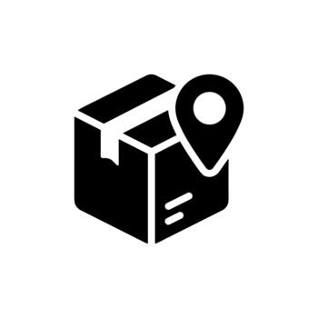 contorno sencillo caja con ubicación alfiler icono para entrega rastreo concepto vector