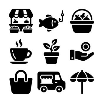 Simple Bold Line Icon Set of Market Related Items Element vector
