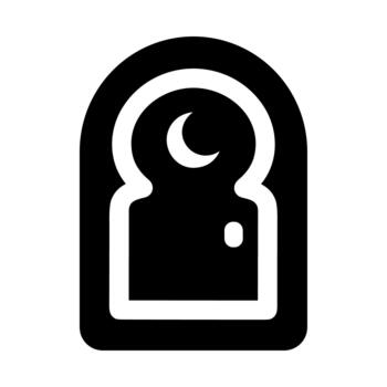 Minimalist Outline Mosque Window Icon with Crescent Moon Design Element vector