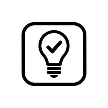 Simple Outline Light Bulb with Check Mark Inside Rounded Square Icon vector