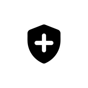 Simple Solid Shield with Plus Sign Shape Security Icon Symbol vector